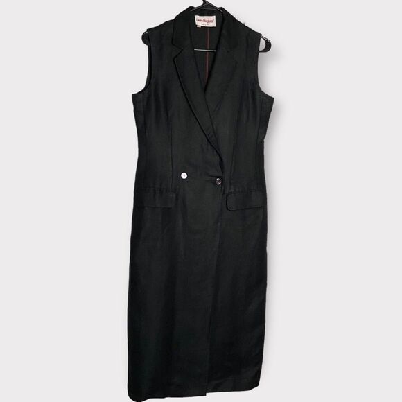VTG Laura Biagiotti Double Face Tweed Duster Vest Dress Italy Women Size 44 Blac